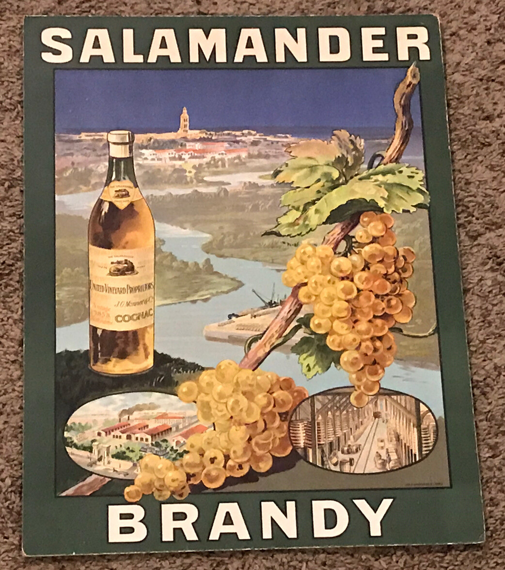 Original Ca. 1935 SALAMANDER Brandy Advertising Poster, 13x16