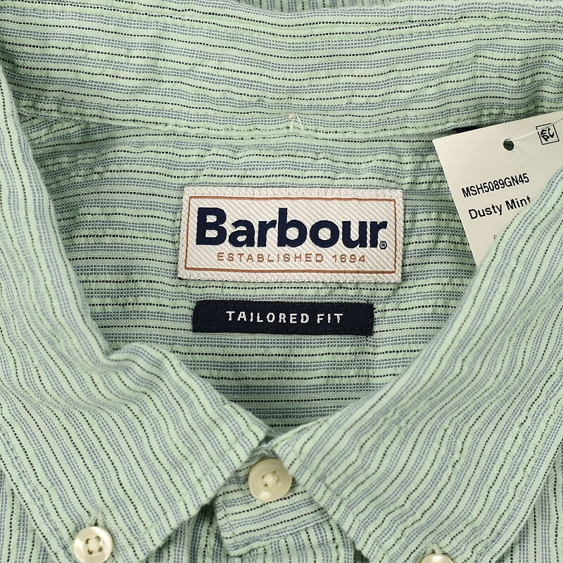 BARBOUR Dusty Mint Green Striped STANTON Short Sleeve Seersucker Shirt