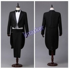 Mens Formal Prom Tailcoat Tuxedo Suit Coats Trousers Set Slim Fit Dress Costume
