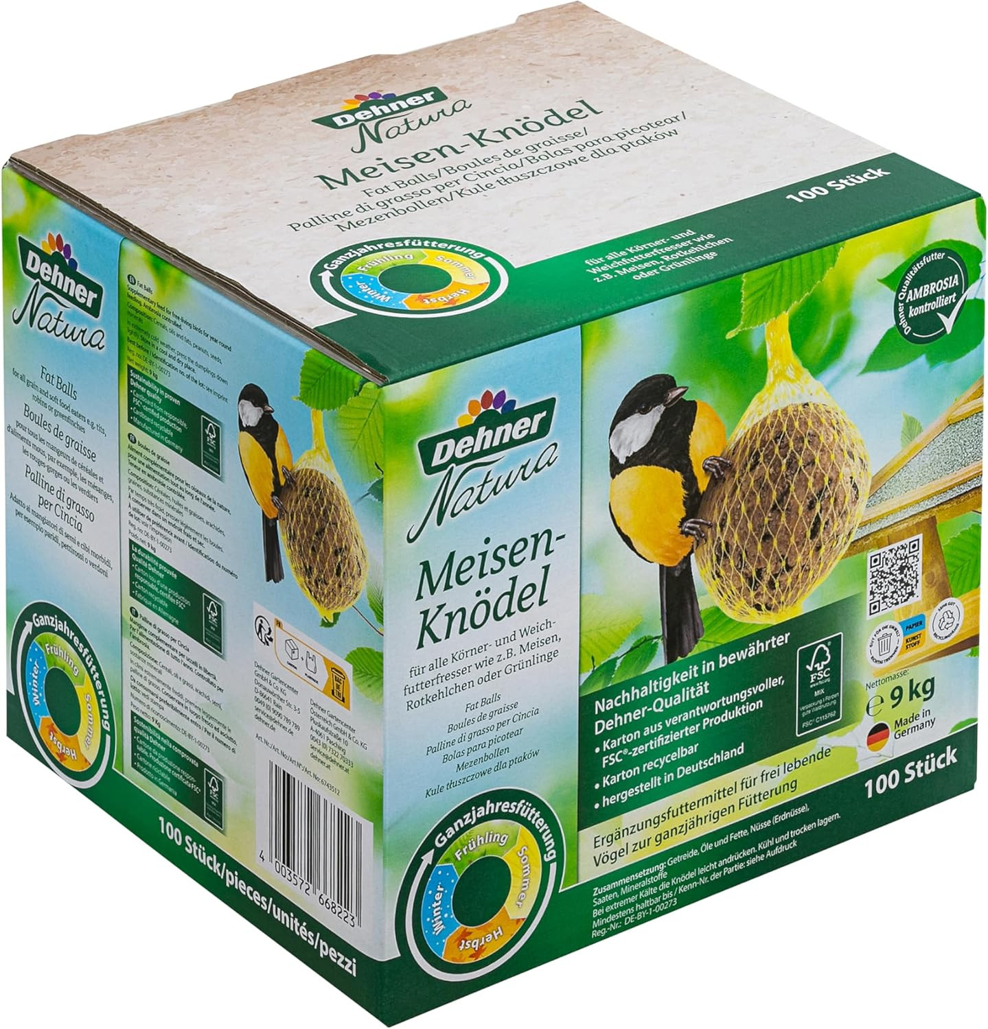Cibo per Uccelli Selvatici Natura Premium | Palline di Grasso con Rete