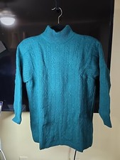 Petite Sophisticates Green Lambswool/Angora Blend Mock Neck Sweater, Size S