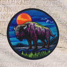 American Bison Applique Patch - Buffalo Animal Badge 3" Iron on Mountains Moon