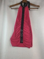Tag1080 Women Size Large Halter Top Magenta/Black Accent/Black Sequins/Ties