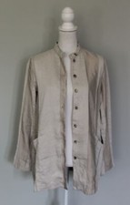 Transit Par Such Linen Blend Lagenlook Beige Tan Paneled Button Jacket, Fits S M
