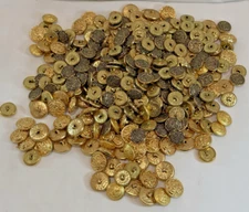 Lot of 384 Gold-Tone Waterbury Buttons, 4 Varieties, Uniform, Blazer, Clothing