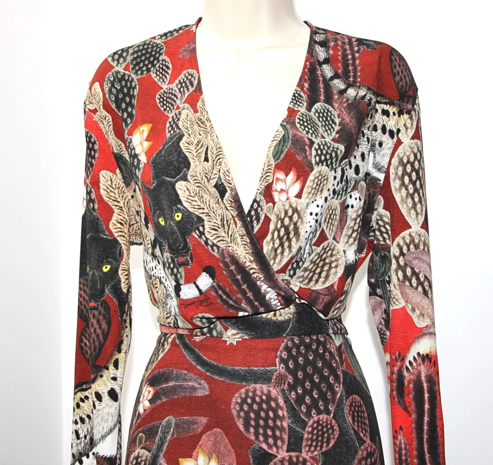 Vestido Just Cavalli Jungle Estampado Jersey Sobrepelliz Cuello en V Talla US XL/IT 50 ITALIA Foto 3 de 4