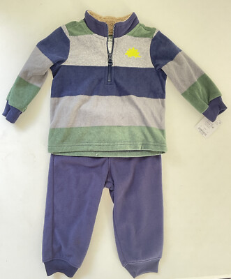 Carters Child of Mine Baby Boy Outfit Striped Hoodie Dinosaur 12
