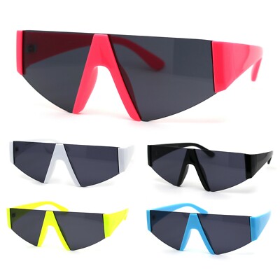 Futuristic Robotic Minimal Exposed Lens Flat Top Disco Sunglasses