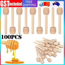 100pcs 8CM Mini Wooden Jam Honey Dipper Drizzler Stirring Rod Stick Syrup Spoon 