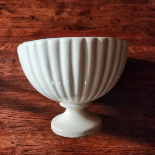 Vintage Haeger Ceramic Planter Vase Ribbed Textured White Glossy Glaze MCM