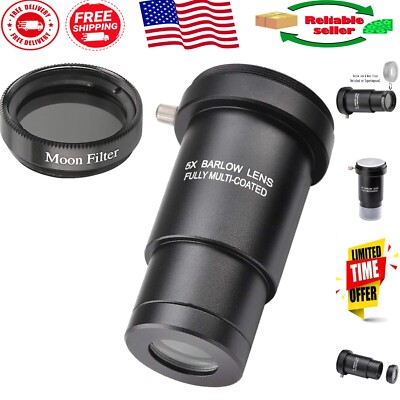 Astronomical 5X Barlow Lens & Moon Filter Kit - Universal T-Ring Compatibility