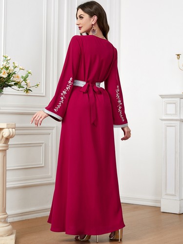 Muslimische Stickerei elegant Kaftan Maxikleid bescheiden Frauen Abaya Dubai Partykleid - Bild 20 von 53