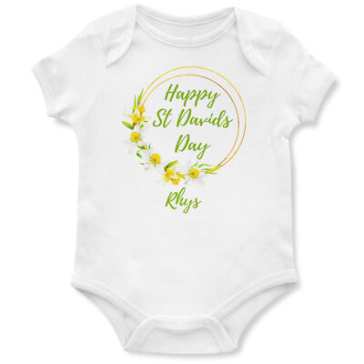 Personalisierte Narzisse St Davids Day Strampler Baby Wishment Leinen Pedr Dyd...