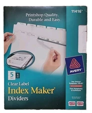 Avery Clear Label Index Maker Presentation Dividers #11416 5 Tabs NEW