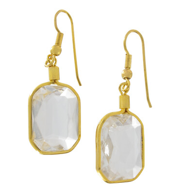 Large Faux Stone Jewel Dangle Earrings Pierced Womens Jewelry 1 3/8'' - Clear