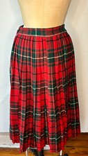 VTG 60'S RED GREEN WOOL MACGREGOR TARTAN PLAID CHECK PLEATED SKIRT S