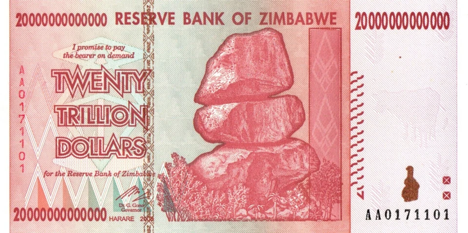 2008 20 TRILHÕES Zimbábue NOTA DE DÓLARES 100 trilhões SÉRIE UNC p-89 - Imagem 3 de 4