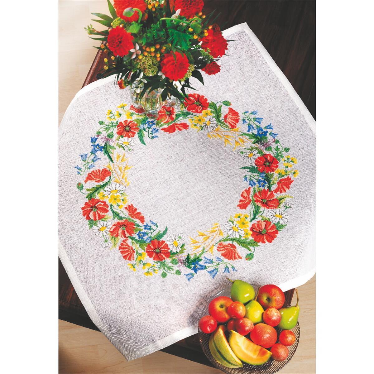 Eva Rosenstand Tablecolth counted cross stitch kit ""Poppies"", 82x82cm, DIY