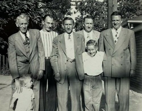 Group Of Men And Boy Standing In Street B&W Photograph 3.5 x 5 - Picture 1 of 3