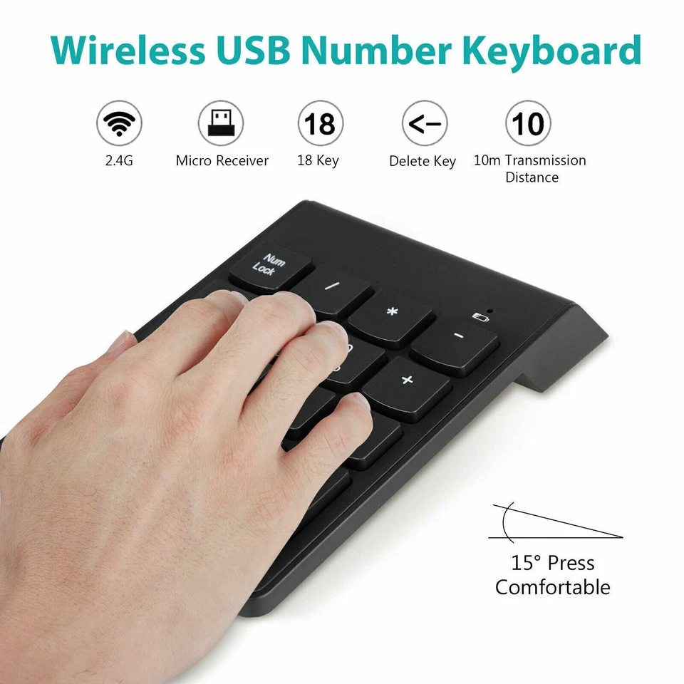 USB Wireless Nummernblock Numpad Numerische Tastatur Zahlentastatur für Laptop - Bild 2 von 4