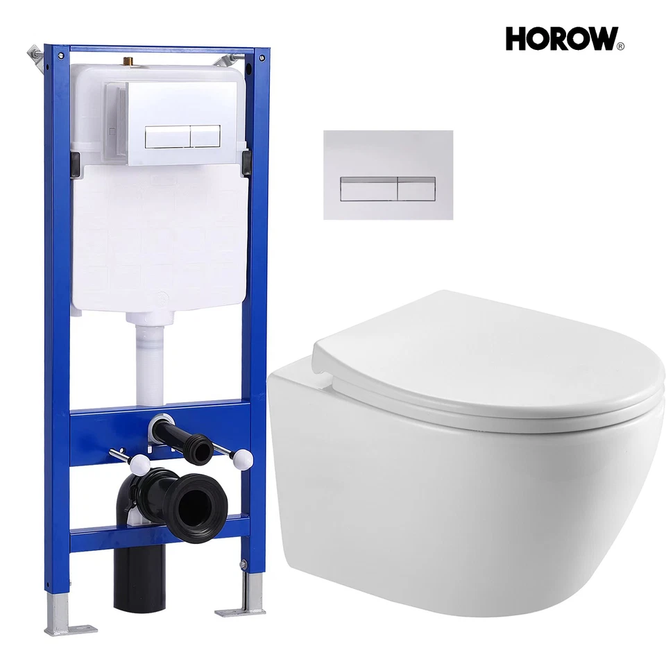 Complete set rimless hanging wall-mounted toilet front wall element cistern soft-close lid - Image 3 of 4