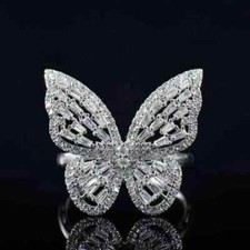Baguette & Round CZ Stone Cocktail Monarch Butterfly Party Wear Ring For Women's