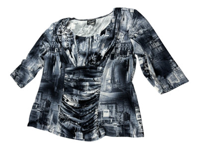 Modes Crystal Fashion Top Womens Size 1X Black White 3/4 Sleeves Classic City