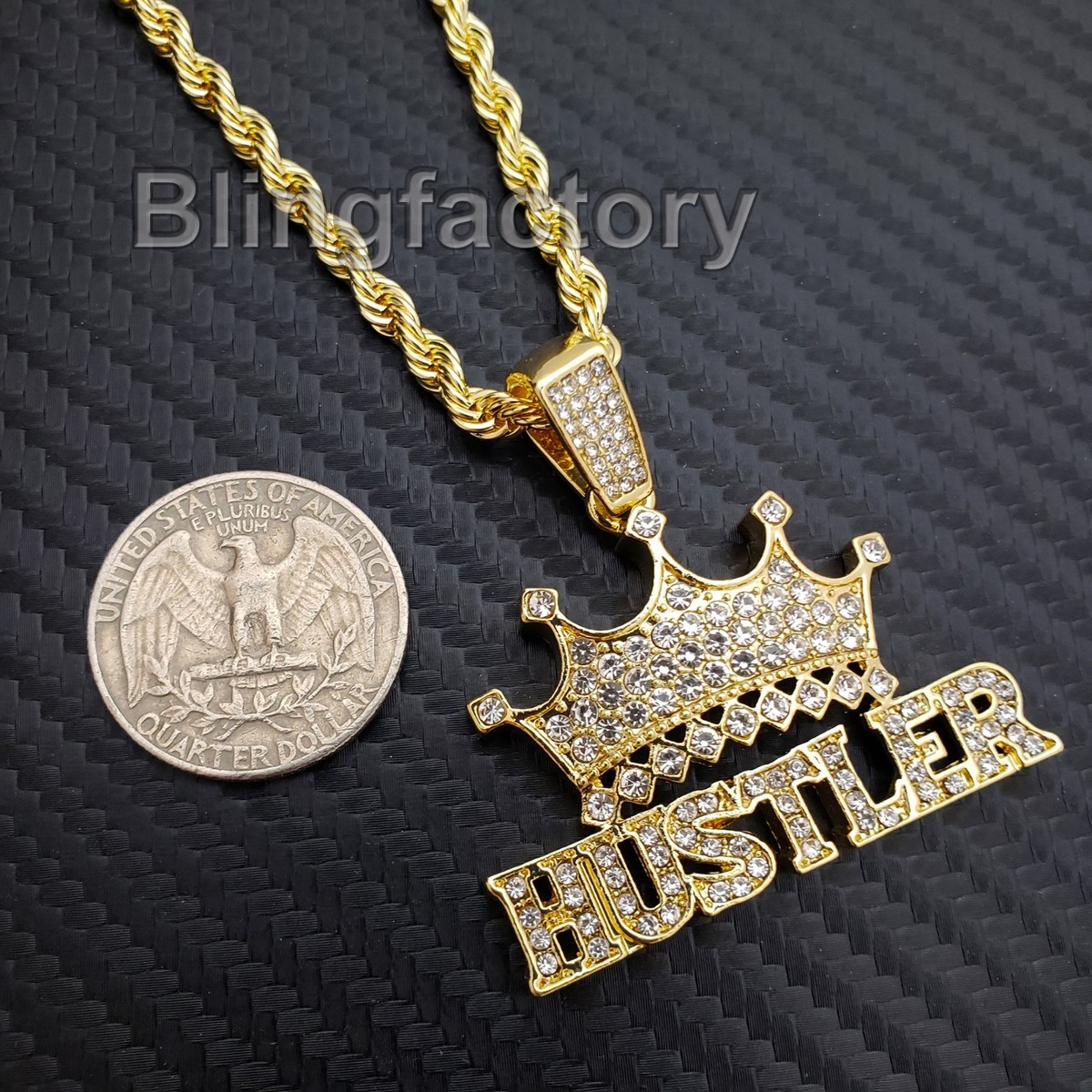 ミュージシャン CROWN NECKLACE GOLD Hip Hop Gold Plated Alloy Cubic Zirconia Crowned HUSTLER 24