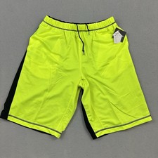 Nautica Competition Athletic Shorts Men XL Scuba Yellow Spellout Y2K Deadstock