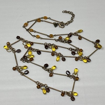 Designer Glass Bead Necklace Brown Yellow Cluster Briolette Station Aera Long
