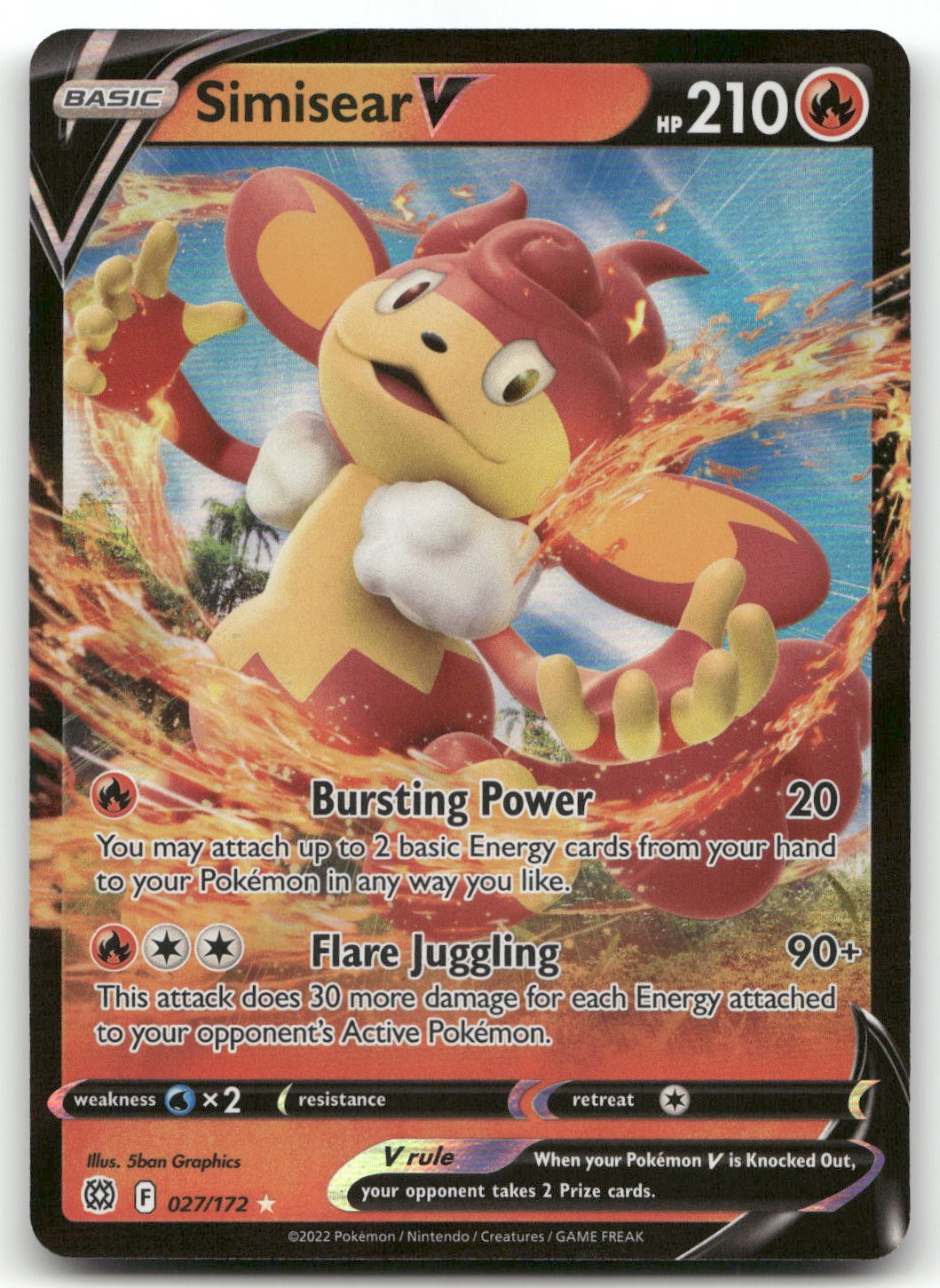 Simisear V #27/172 (Holo) (NM) SWSH09: Brilliant Stars SWSH09 Pokemon