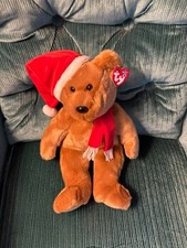Ty Beanie Buddies 1997 Holiday Teddy Bear Plush with Santa Hat NEW MWMT