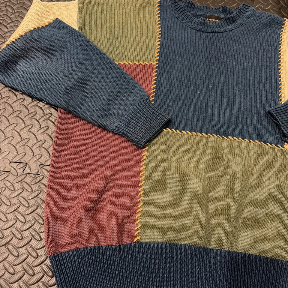 Vintage Structure Mens Sz M Color Block Classic Cotton Ramie Pullover Sweater 90 - Image 2 of 4