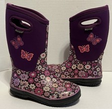 BOGS Kids Classic Rain Boots Flower Butterfly Youth 3 Purple Neoprene Waterproof
