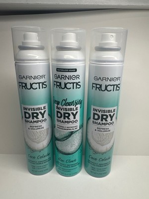3pc Garnier Fructis Invisible Dry Shampoo Coco Colada , aloe Vera Silicone Free 