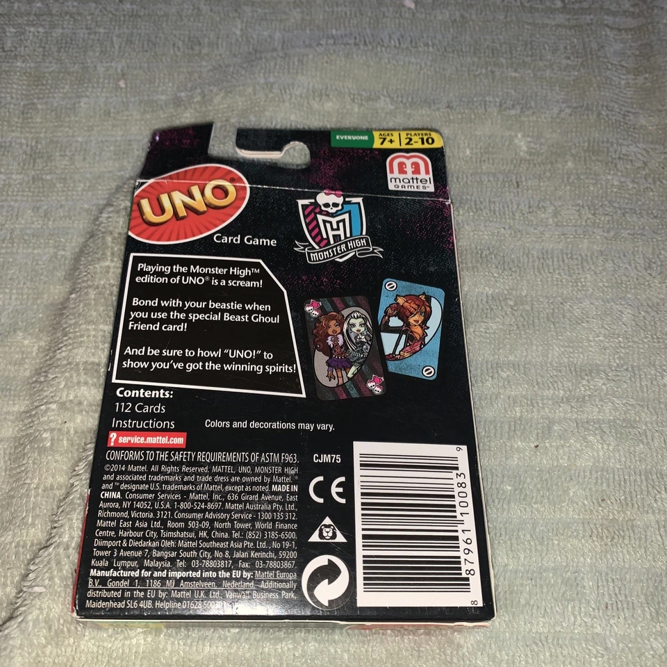 Monster High 2014 UNO Card Game 2-10 Players 7-Adult Cards Sealed Never Used - Image 2 of 4