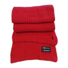 Polo Ralph Lauren Rib Knit Scarf 100 Lambswool Red 60" Reversible Unisex