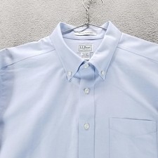LL Bean Shirt Mens 17.5 33 Blue Oxford Wrinkle Resistant Button Down