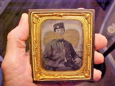 Civil War Ambrotype Glass Photograph Soldier Fatigue, Sack Coat & Kepi 1/6 Plate