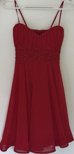Red Chiffon Fit & Flare Mini Dress Smocked Elastic Back Embroidered Lace
