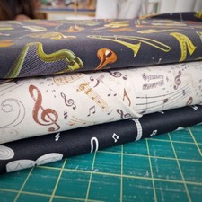 Music Fabric Cotton Fat Quarters - Musical Notes Orchestra Band Material