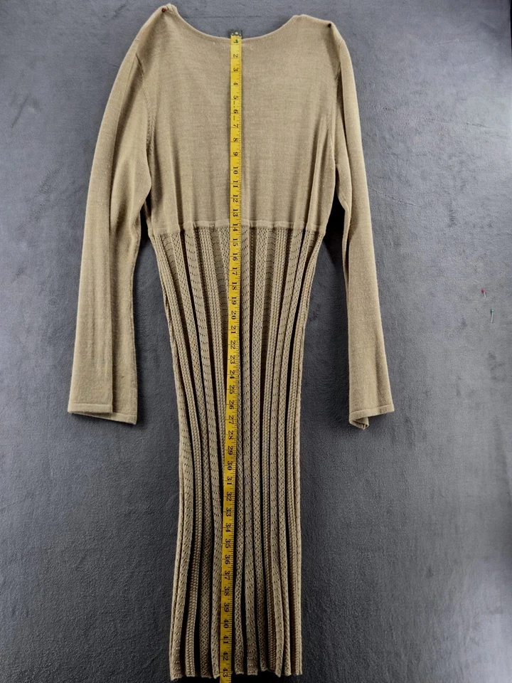 Vestido suéter para mujer Spense cuello en V tejido cintura imperio manga larga marrón talla L Foto 3 de 4