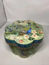 Punch Studio Decorative Storage Box Peacock Flowers & Butterflies