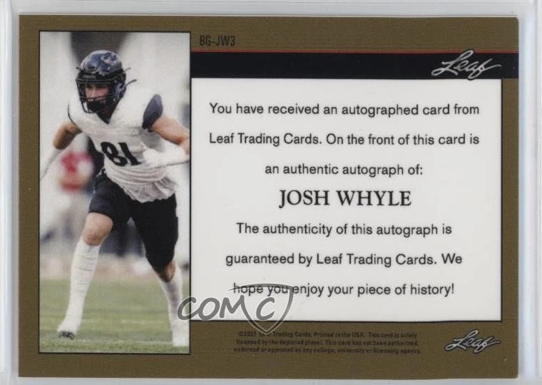 2021 Leaf Memories 1992 Base Auto Black Spectrum /10 Josh Whyle #BG-JW3 Auto - Image 2 of 2