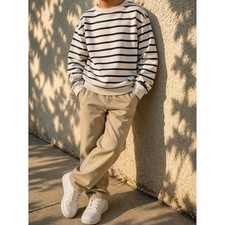 Cat  Jack Boys Striped Crewneck Sweatshirt Cream Black Long Sleeve Size S 6/7