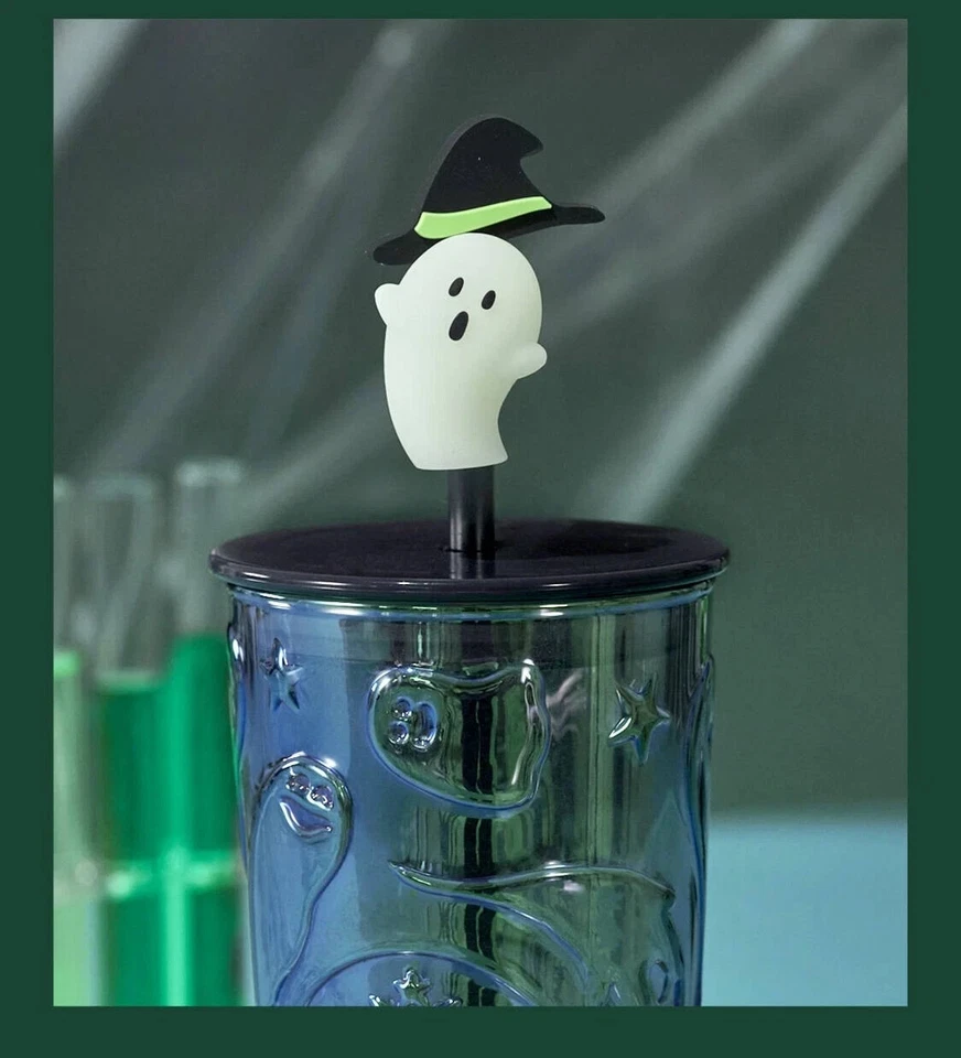 Nuevo 2024 China Starbucks Halloween Fantasma Verde Topper 18oz Taza de Paja de Vidrio Foto 3 de 4