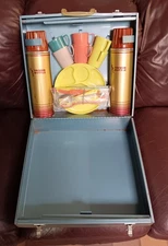Vintage Picnic Set w/ Thermos Bottles & Gothamware Mugs & Plates