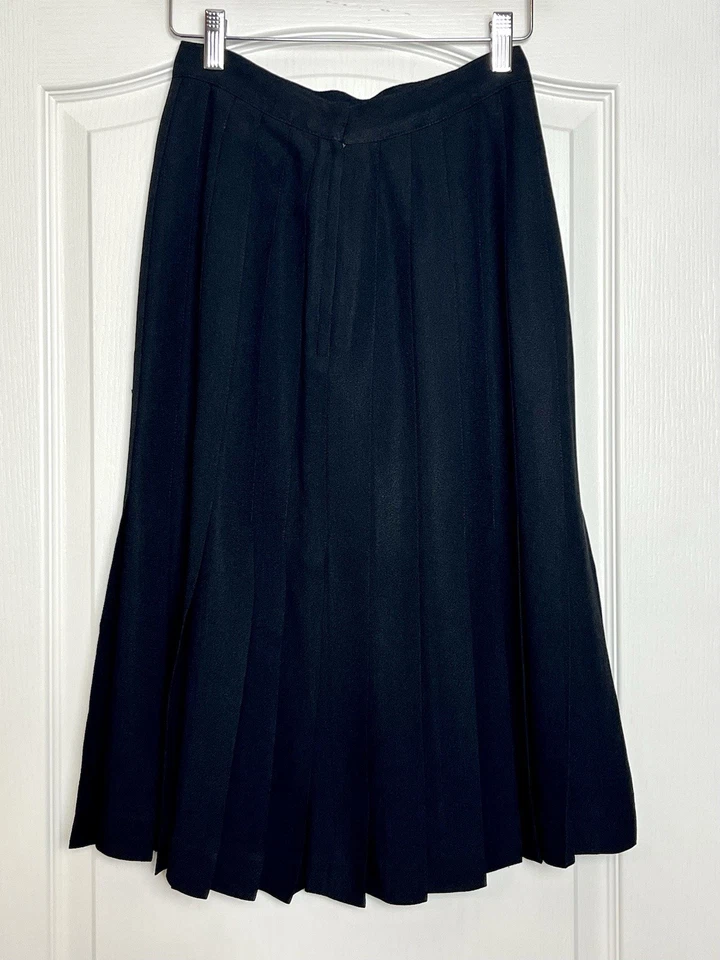 Falda recta plisada cintura alta negra Anne Klein de colección talla 6 hasta la rodilla cremallera trasera Foto 2 de 4