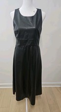 Black Sleeveless Faux Leather Banana Republic Midi Sheath Dress  Size 4 NWT