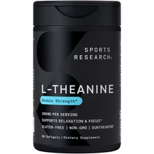 Sports Research Double Strength L-Theanine 200mg + Coconut Oil Natural Nootropic
